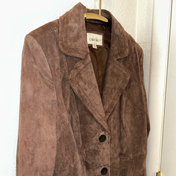 VTG Y2K 💯 Suede Chocolate Brown Button Up Jacket Notch Collar Lined SZ: X-Large - Picture 3 of 15